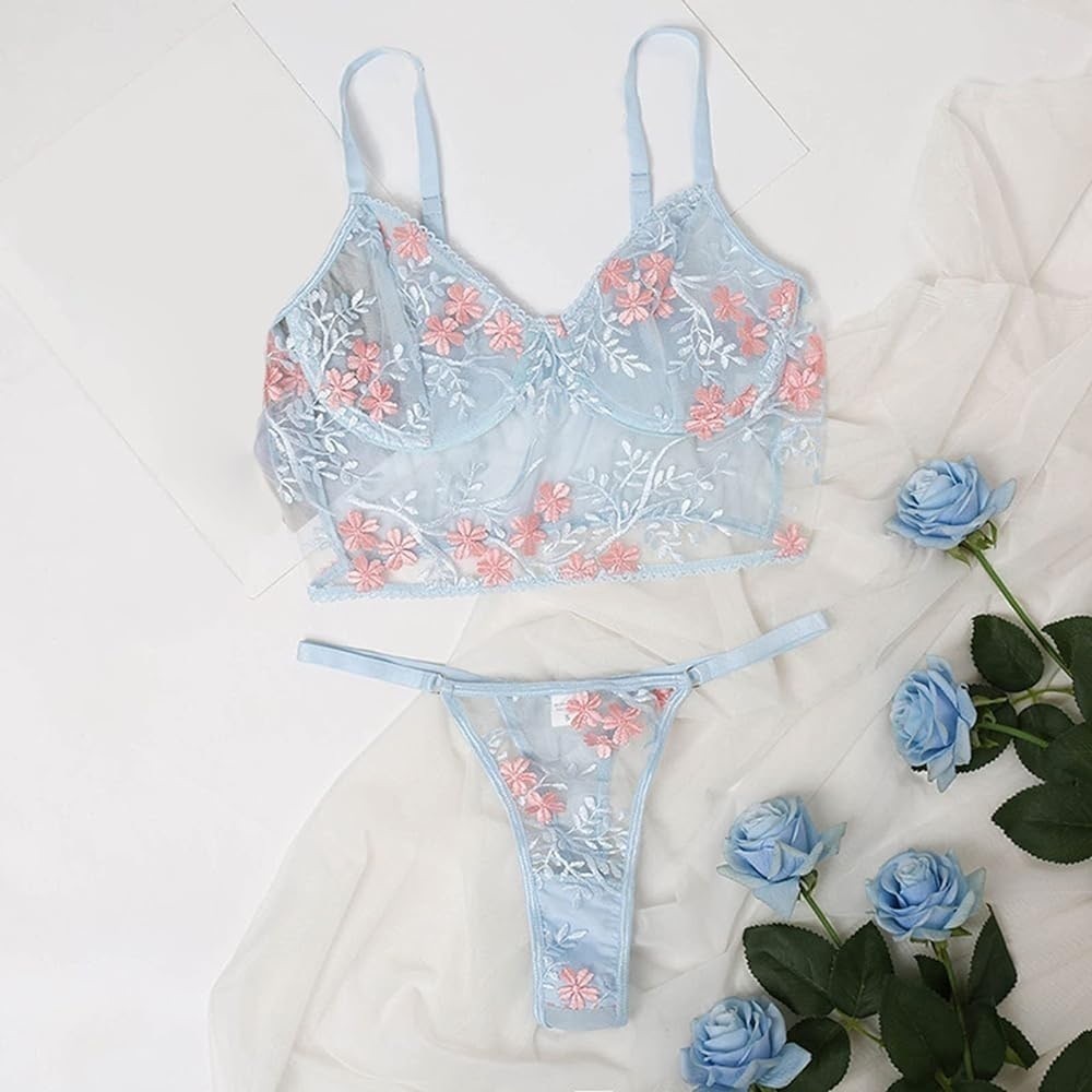 NWT Pleasing Strings Floral Embroidery Bustier Cami Top & Thong Panty Set - Picture 4 of 4